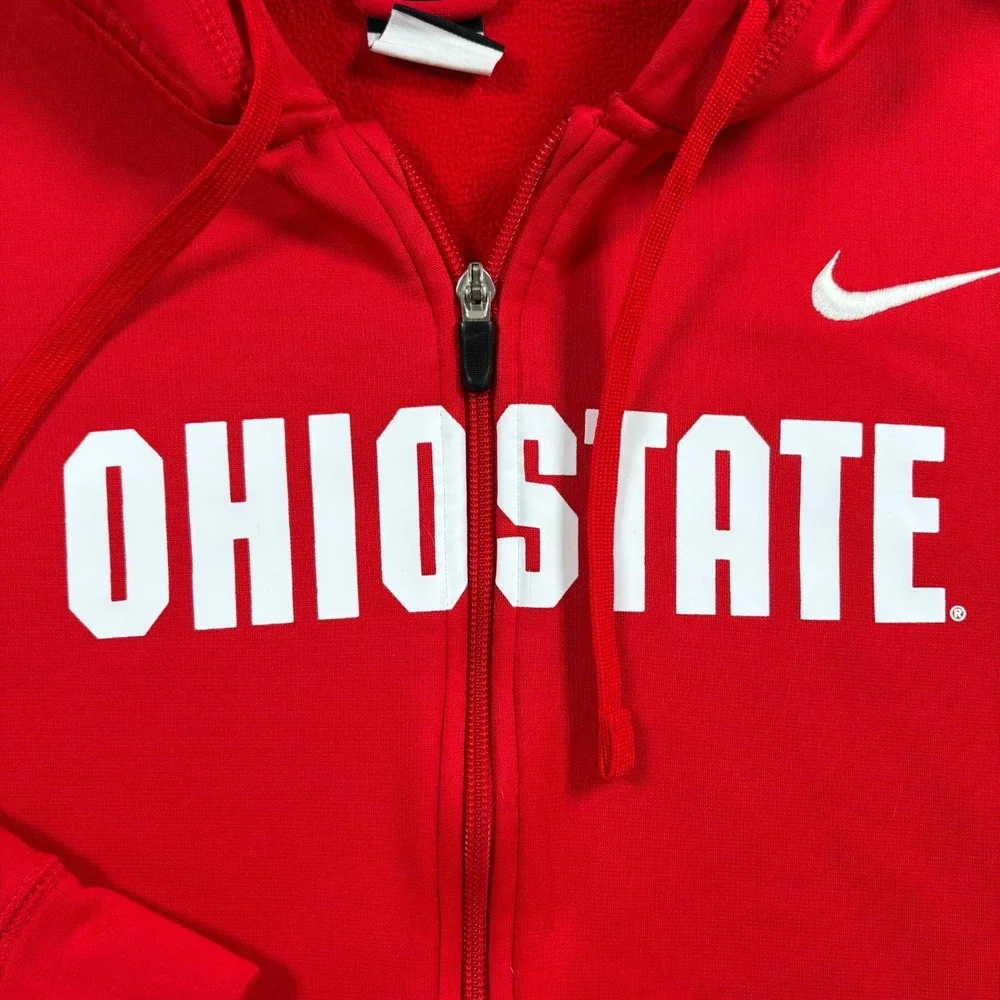 Nike Hoodie Mens Large Red Ohio State Buckeyes Therma Fit NCAA Lined‎ Full Zip